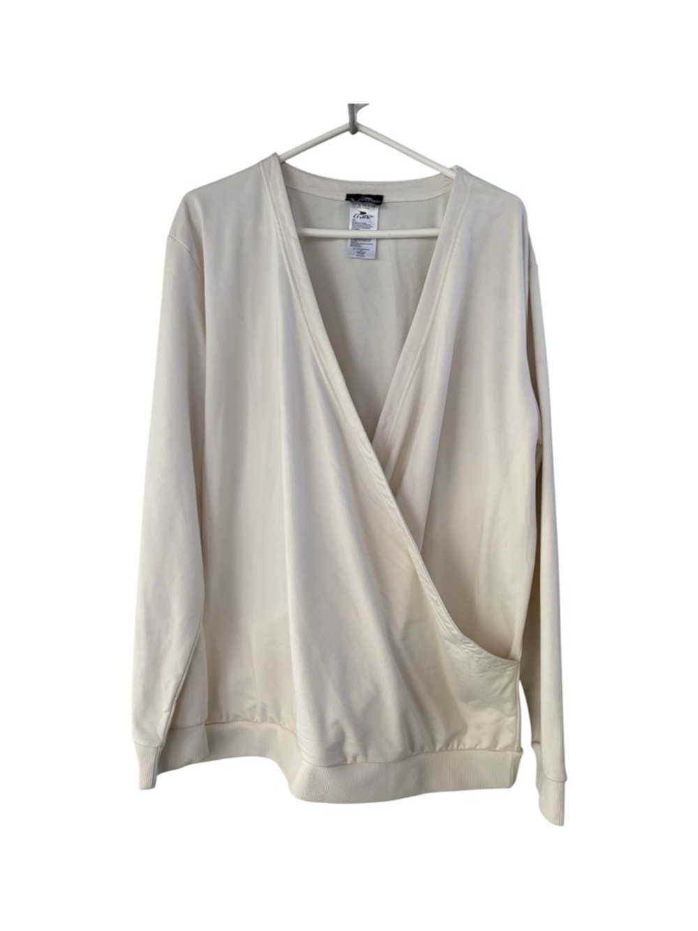Crane V-Neck Crossover Long Sleeve Top in Women's Cream Wrap-Front Sweater, XL
